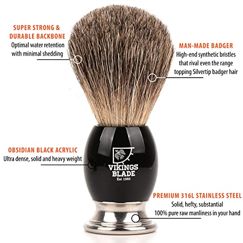 Luxury Shaving Brush for Men by VIKINGS BLADE, Ultra Heavy Acrylic & 316L Steel Handle, Super Strong Knot Backbone, Minimal Shedding, Fast Lather, Extremely Smooth & Plush on Skin (Dark Stallion)