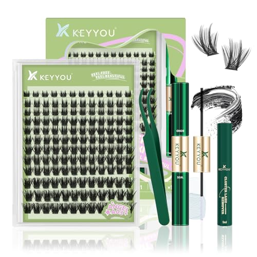 KEYYOU LASH Extension Kit 144Pcs Angel Lash Clusters Kit Thick Eyelash Extension Kit with Glue and Seal,Tweezers,Remover for DIY lash extension kit at Home£¨Kit-Angel A03-D-8-18MIX£©