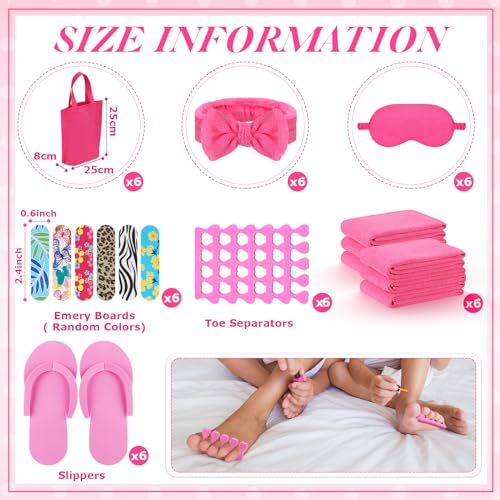 54Pcs Kids Foot Spa Party Supplies for Girl Spa Party Favors 6 Washbasin 6 Tote Bags 6 Hand Towels 6 Toe Separators 6 Hair Scrunchies 6 Hairband 6 Slipper 6 Eye Mask 6 Nail File(Rose Red)