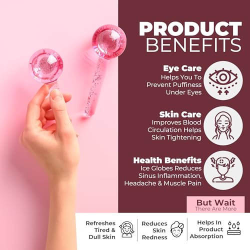 Ice Globes for Face 2Pcs ? Freezer Safe Ice Globes for Facials, Skin Tightening & Anti-Aging ? Reusable Facial IceGlobes for Reduction of Puffiness & Wrinkles of Face, Neck & Eyes?Pink