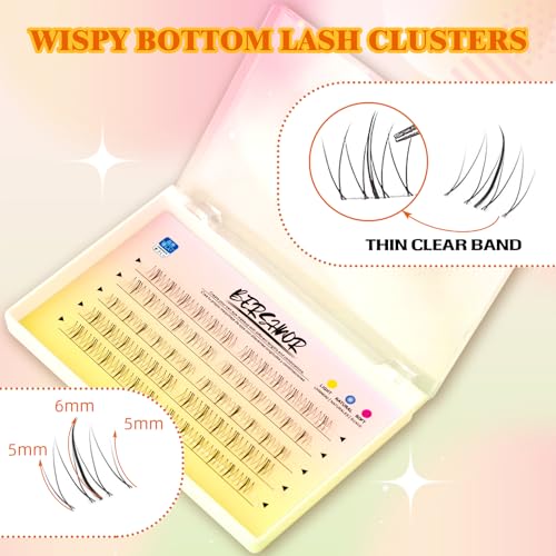 Bottom Eyelash Clusters Kit DIY Individual Eyelash Extensions Bershnor Wispy Natural Look Clear Band Lashes Lower Eye Lashes Bottom Eyelashes Kit 4mm-6mm