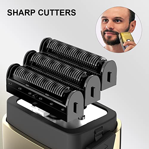 Hatteker Foil Head Shaver Triple Blades Electric Shaver Razor for Men Close Bald Head Barber Trimmer Waterproof Wet & Dry, Cordless, Gold