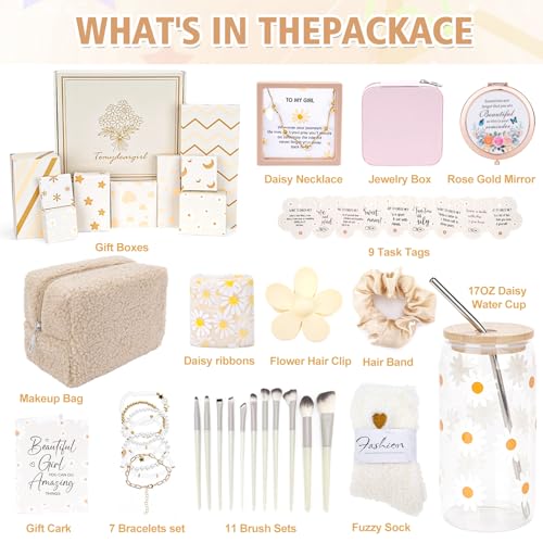 Set of 9 Individually Wrapped Teen Girl Gifts Trendy Stuff, Cute & Practical, Christmas/Birthday Gift for Granddaughter Daughter Niece Ages 8-16, with Empowering Tasks(White)