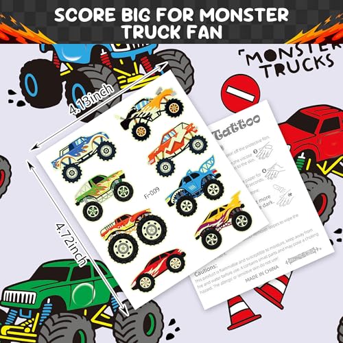 86 Pcs Monster Truck Car Temporary Tattoos for Teen Boys Gift Ideas, 12 Sheet Glow in The Dark Fake Tattoo Stickers Set, Cute Birthday Party Favors, Decoration Supplies & Rewards
