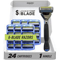 SWIPE Premium Men's 6-Blade Razor Kit (Flex Head Handle + 24 Refills) (No Trimmer)