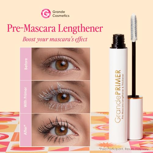 Grande Cosmetics GrandePRIMER Pre-Mascara Lengthener & Thickener with Peptides - Smudge-Proof, Water-Resistant & Contact Lens Safe - for Longer & Thicker Looking Lashes (0.32 oz)