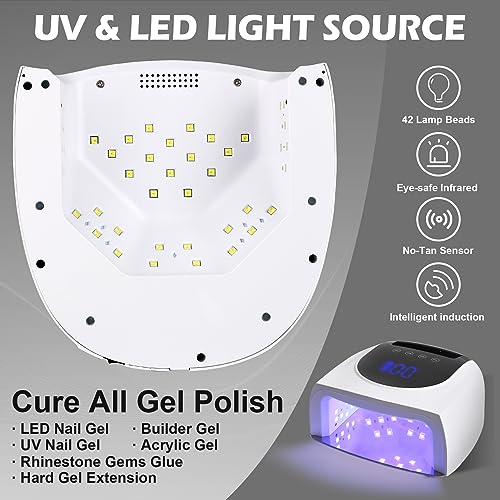 96W UV LED Cordless Nail Lamp,Nail Dryer with 42 Beads,UV Light for Gel Nails Manicure for Fingernails & Toenails,Professional LED Nail Lamp for Salons with 4 Timers and Smart Sensor (White)