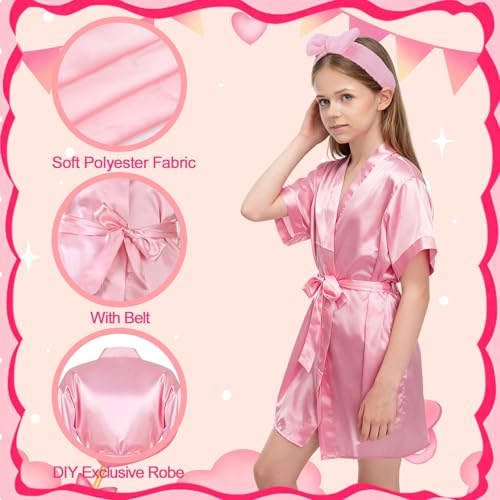 6 Set Girls Spa Party Supplies Kit 83 PCS Includes Satin Robes Headbands Slippers Nail Kit Masks Towel Brush Set for Birthday Sleepover Pink, Hot Pink Birthday Theme