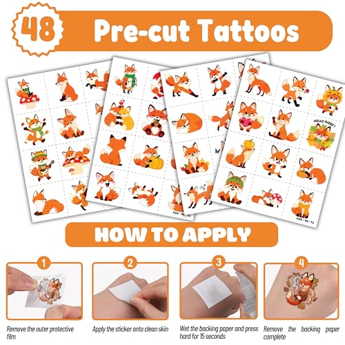 72 PCS Fox Party Set - 24 PCS Temporary Tattoos & 24 PCS Slap Bracelets - Fun Fox-Themed Gifts for Kids, Girls, Boys - Perfect for Birthday Parties, Baby Showers, Classroom Rewards, Party Decorations