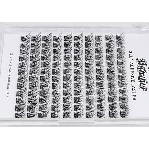 Clear band Self Adhesive 120 pcs DIY Eyelashes No Glue Needed Thin Clear Band 10-14mm C Curl Pre-Glued Natural Fluffy Press on Eyelash Extension Clusters
