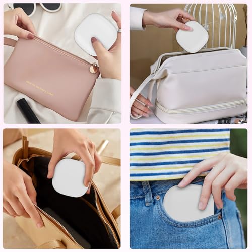 Compact LED Travel Makeup Mirror, Rechargeable Double Sided 1X/10X Magnifying Mirror, 3 Color Lighting, Dimmable Touch Screen, Foldable Lighting Mirror with USB Data Cable White