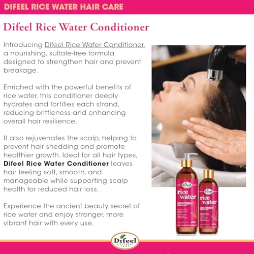 Difeel Rice Water Conditioner 12 oz. Strengthening, Sulfate Free Natural Hair Conditioner