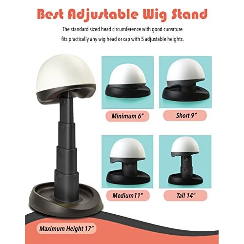Adjustable Wig Head for Travel and Salon - Black Stand, Styrofoam Head, Collapsible Compact Stand Expands for Long and Short Wigs - by Adolfo Design
