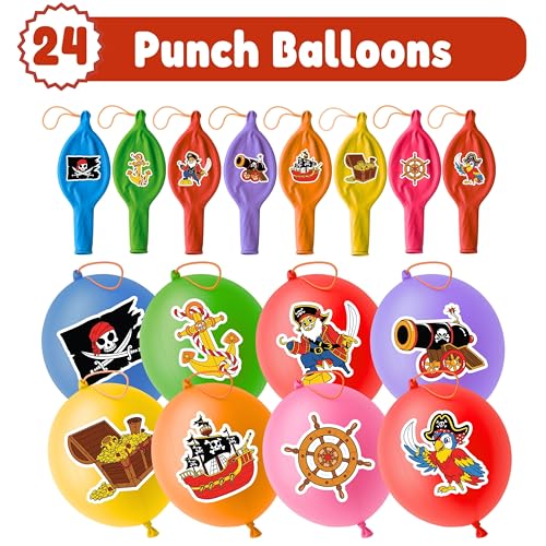 72PCS Pirate Party Favors for Kids ? 48 Pre-Cut Temporary Tattoos & 24 Punch Balloons Themed Birthday Party Decorations Supplies Favors Gifts, Goodie Bag Fillers, Classroom Rewards