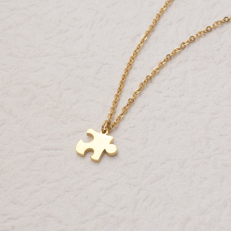 Tiny Puzzle Piece Couple Necklace - Anniversary Gift - Stainless Steel Jewelry for Women