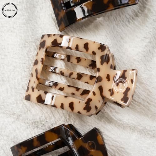 TELETIES - Medium Flat Square Clip - For Lying Down, Yoga, Driving & More - Strong Grip, Bendable Teeth, Comfortable Curved Design - Ideal for Medium Hair - Core Collection - Blonde Tortoise