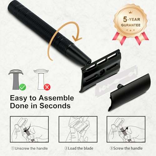 BULIMICA Matte Black Safety Razor Kit, Includes 1 Safety Razor with 10 Blades and 1 Razor Blade Bank with 30 Blades