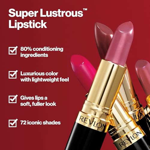 REVLON Super Lustrous Lipstick,Creamy Formula For Soft,Fuller-Looking Lips,Moisturized Feel,520 Wine With Everything,0.15 oz,(Pack of 2)