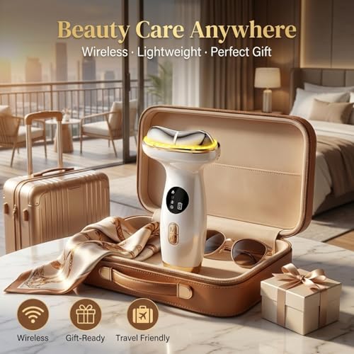 Cold Heat Facial Massager for Face & Neck, Wireless Face Massager Tool with Red Light Gua Sha, Face Sculpting Tool to Reduce Puffiness, Tighten Jowls, Lift & Glow, Gentle Daily Skincare Device