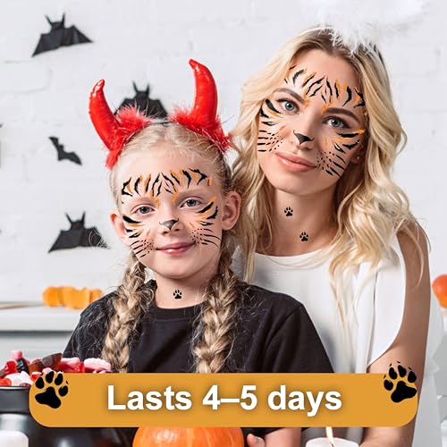 Tiger Stripes Temporary Face Tattoos, Tiger Stripes Face Tattoos Stickers, Halloween Animal Face Temporary Tattoo Stickers for Carnival Birthday Halloween Children's Party (tiger)