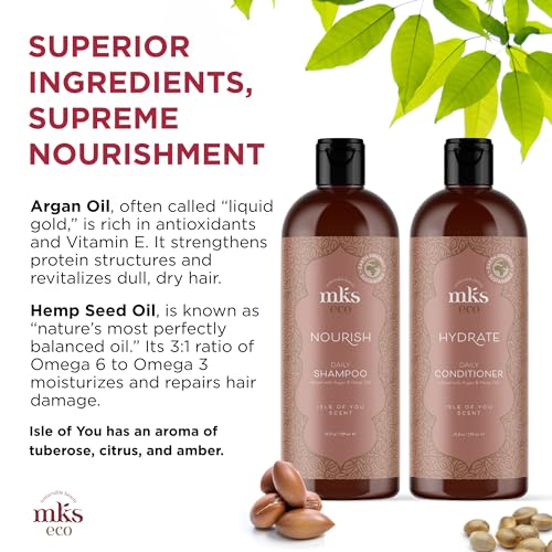 Earthly Body MKS eco Nourish Shampoo, Isle of You (25 fl oz) + MKS eco Hydrate Conditioner, Isle of You (25 fl oz) - Moroccan Argan Oil, Hemp Seed Oil - Vegan, Cruelty Free