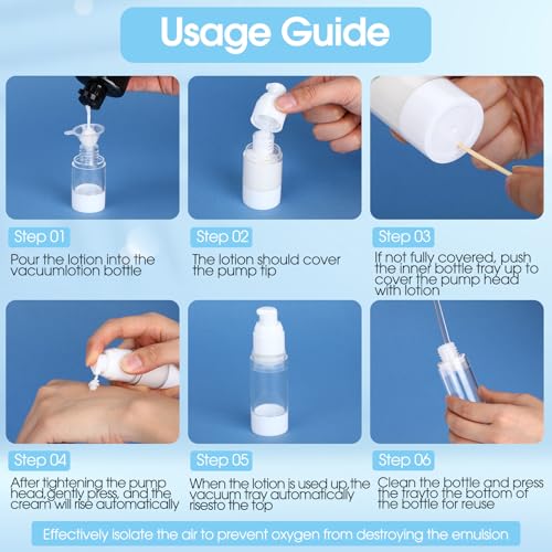 Meanplan 43 Pack Airless Pump Jars Set 1.7/1/0.7/0.5/0.34/0.17oz Clear Skincare Containers with Label Bag Refillable Makeup Skincare Travel Size Empty Bottles for Toiletries, Lotion, Liquid, Cream