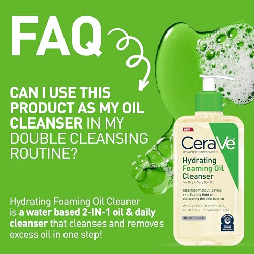 CeraVe Hydrating Foaming Oil Cleanser,Moisturizing Oil Cleanser for Face & Body,Squalane-Oil + Hyaluronic Acid + Ceramides,For Dry to Very Dry Skin,Fragrance Free & Residue Free,19 FL Oz,(Pack of 2)