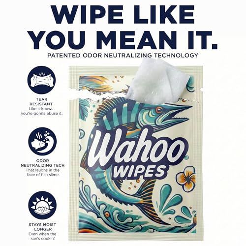 On-The-Go Wahoo Wipes ? Pack of 50 Individually Wrapped Wet Wipes, Odor-Neutralizing Moist Towelettes, Ideal for Hunting, Camping, Bathrooms & Travel, by Dirty Ducks LLC.