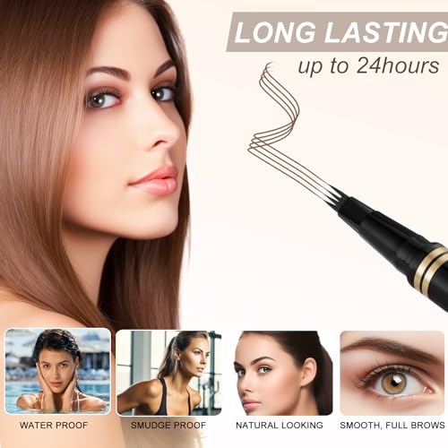 Eyebrow Pen,2-in-1 Waterproof Eyebrow Pencil with 4 Tip Microblading Brow Pen and Ultra-Precise Brow Pencil,with Dual-ended Eyebrow Brush,Eyebrow Makeup for Natural Looking - Dark Brown