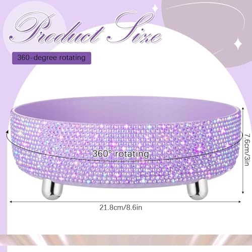 Honeydak Bling Perfume Makeup Organizer Bling Valentine's Day Mother's Day Gifts for Women Rhinestone Bathroom Organizers and Storage 360 Rotating Makeup Organizer for Countertop(Purple,Rhinestone)