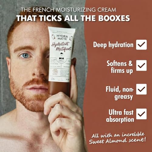Happy Face Skincare Gift Set for Men | Exfoliating Face Wash, Mattifying Moisturizer Cream & Rhassoul Soap Bar Body Brick Gift Basket for Him Husband Dad Made in France