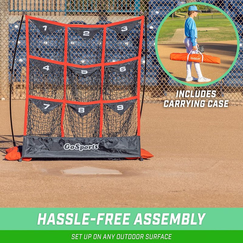 Baseball & Softball Pitching Target Net - 9 Pocket Strike Zone Practice Aid, 49x30 Inches