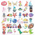 EMOME 204 Sheets Glitter Tattoos for Kids, Individually Wrapped Temporary Tattoos for Girls and Boys, Fake Tattoo Stickers for Birthday Party Favors Supplies, Christmas Stocking Stuffers for Kids