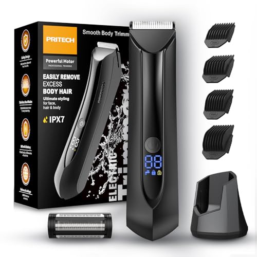 PRITECH Electric Body Hair Trimmer - Waterproof Mens Groin Hair Trimmer Ball Shaver USB Recharge Dock Body Grooming Kit with Ceramic Blade Male Hygiene Razor (Drak Gray)