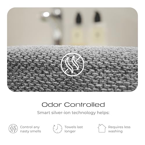 Luxury Silver-Infused Gray Washcloths 4-Pack, 600GSM, 12.9"x12.9" - Premium Hotel Spa Quality Bathroom Towels - 100% Certified Organic Cotton, Absorbent, Fast-Drying, Large, Thick & Soft