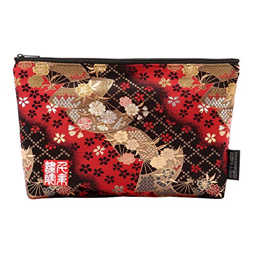 Brocade zipper pouch, lined with Nishijin brocade, size M. (Beniogizakura)
