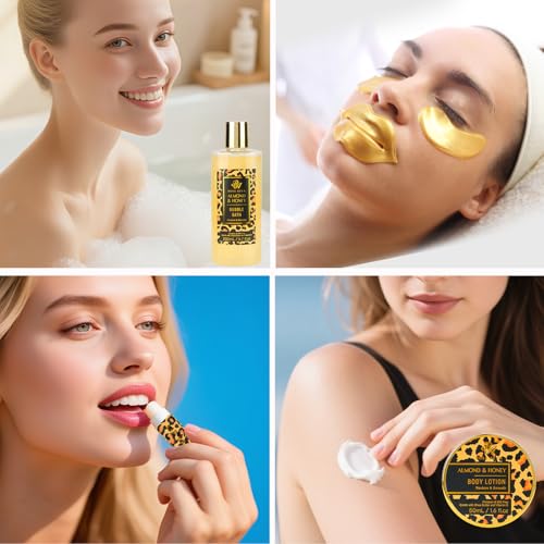 Valentines Day Gifts for Women, 20 Pcs XXL Leopard Bath and Body Gift, Skin Care Set, Self Care Gifts Set, Mother's Day, Birthday, Home Spa Kit, Holiday, Christmas, Shower Cap, Manicure Set