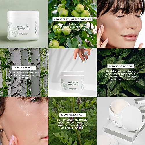 Fitglow Beauty | Plant Active Peel Pads | Mandelic, Salicylic & Citric Acid, Natural & Vegan Face Exfoliating, Skin Resurfacing Facial, Blackhead Remover & Toner Skin Care Wipes | 50 Pads