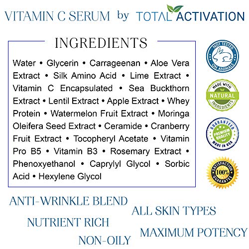 Vitamin C Serum for Face with Aloe Vera & Vitamin E, Anti-Aging, Hydrating Serum Smooth, Glowing Skin & Fine Line Treatment, Fast-Absorbing, 2oz
