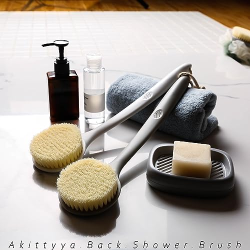 2 Pack Shower Brush for Back, 14in Body Brush Long Handle Back Scrubber, Soft Bristles Shower Brush for Men & Women, Bath Scrubber with Scalp Massager Shampoo Brush and Mini Exfoliating Brush (2 Pack)