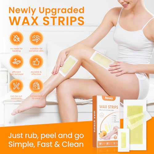 100 PCS Wax Strips for Hair Removal: 40 Facial & 60 Body Hair Removal Waxing Kit with Calming Oil Wipes - For Face, Eyebrow, Body, Arms, Legs, Bikini Area