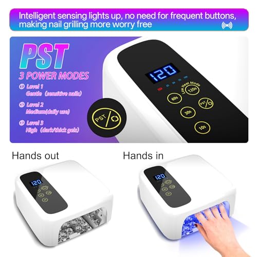 Interchangeable Light Panel & Battery - Cordless Rechargeable 72W AI UV LED Nail Lamp with Metallic Reflector & Base, Professional Salon-Grade Wireless Gel Nail Dryer Fast Curing Light (White)