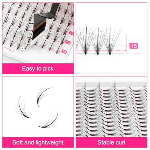 TDANCE Premade Fans Eyelash Extensions 320 Fans Pre Made Fans Lash Extensions Middle Stem Heat Bonded Premade Lash Fans Volume Lash Extensions(320-WISPY-5D-0.07-C-8-15mm)