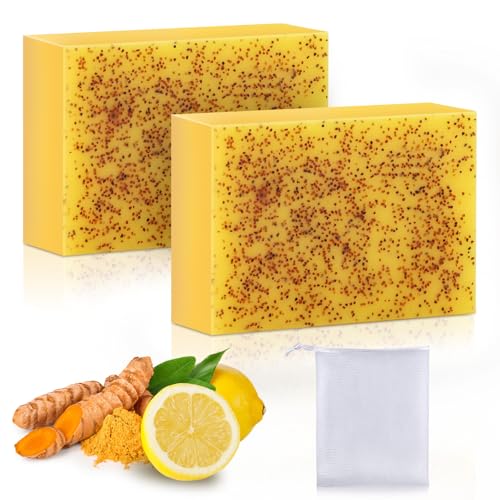 Kojic Acid Soap, Lemon Turmeric Soap Bar with Vitamin C for Dry Sensitive Skin, Turmeric Bar for Face, Body Hands 2 Bars