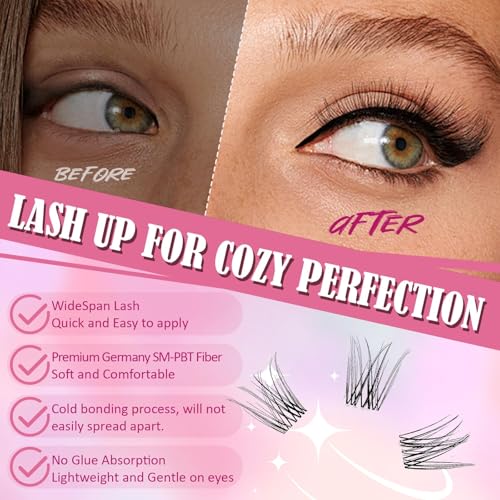 Natural Lash Clusters Kit DIY Lash Extensions Wispy Eyelash Clusters Kit Cat Eye Cluster Eyelash Extensions Salon 150-Hour Wear, 5-16mm Individual Lashes with Bond and Seal, Remover At Home 180pcs