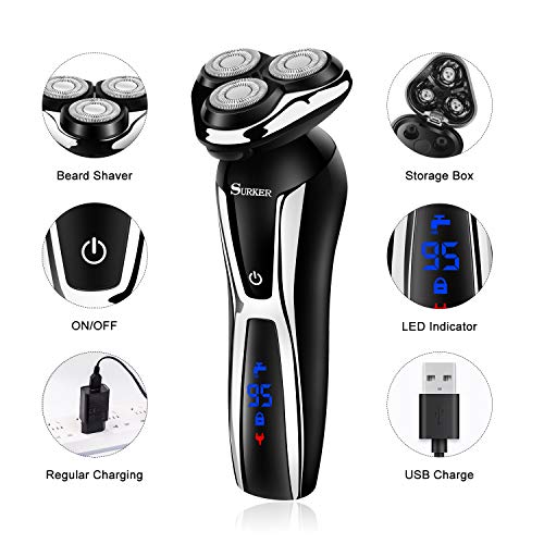 SURKER Electric Shaver Razor Cordless Beard Trimmer for Men Nose Hair Trimmer 3 in 1 Grooming Kit Plus 1 Facial Cleansing Brush Waterproof USB Rechargeable Dry Wet