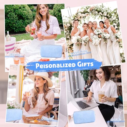 Aileam 6PCS Bridesmaid Proposal Gifts Corduroy Blue makeup bag bulk for Wedding Party Favors Bachelorette party decorations Toiletry Organizer Bag Cosmetic Case Gift