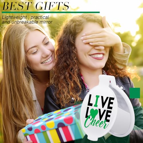 Wenqik 50 Pcs Cheerleader Mirror Gifts Bulk Cheerleading Compact Mirror Cheer Party Favors Folding Pocket Portable Makeup Mirrors for Football Rugby Game Team Friendship Gift(Green Cheer)