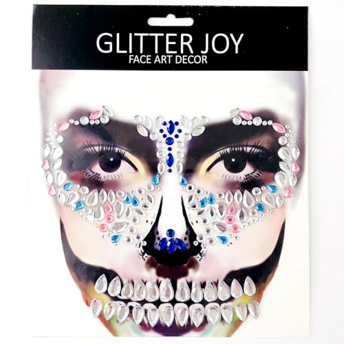 4 Packs PADOUN Face Gems Jewels, Day of The Died Skull Temporary Rhinestone Face Tattoo, Face Stickers Gems Jewels for Halloween