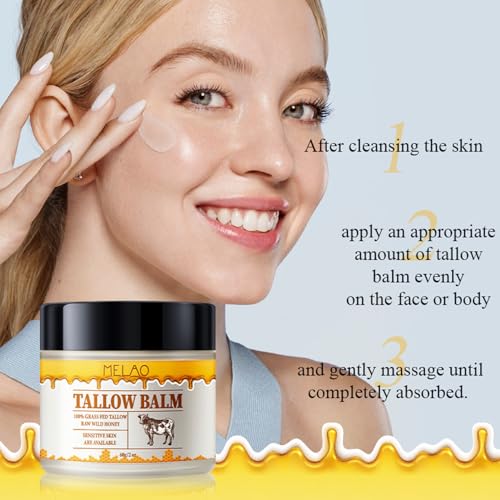 Beef Tallow and Honey Moisturizer Balm for Skin: Grass-Fed Tallow Honey Skin Moisturizer for Face Body, Tallow Balm for Skin Hydration